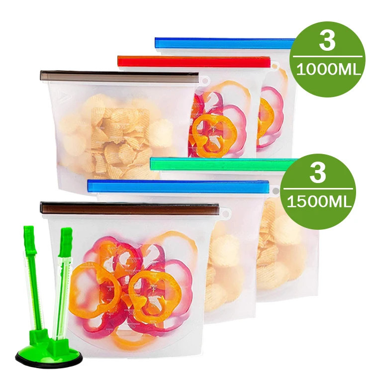 

Amazon Hot Sale Reusable 1000ml 1500ml Silicone Food Fresh Storage Bag for Fruits Vegetables Meat Preservation