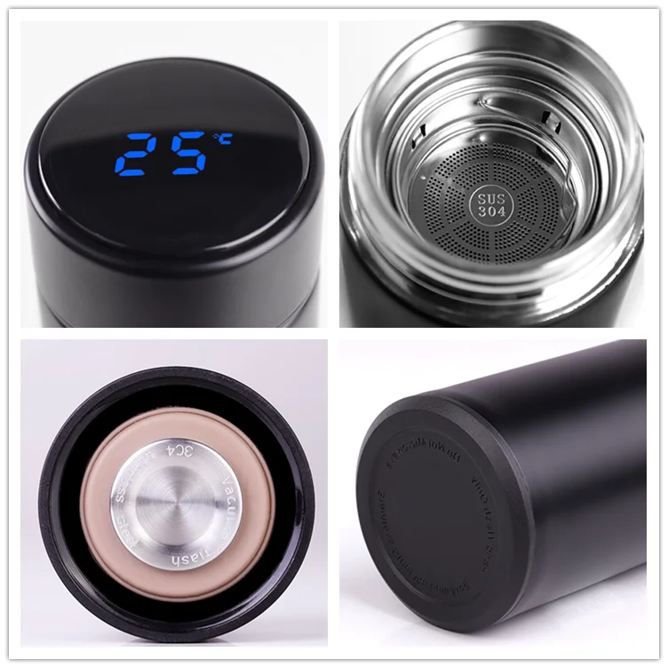  Private Label 17oz Metal Infuser Tumbler Stainless Steel LED Smart Water Bottle with Temperature Display