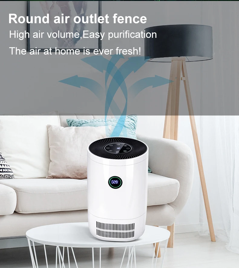 4 Layers Hepa Filter Smart Display Odor Allergies Eliminator Mini Portable Air Purifier with UV Light