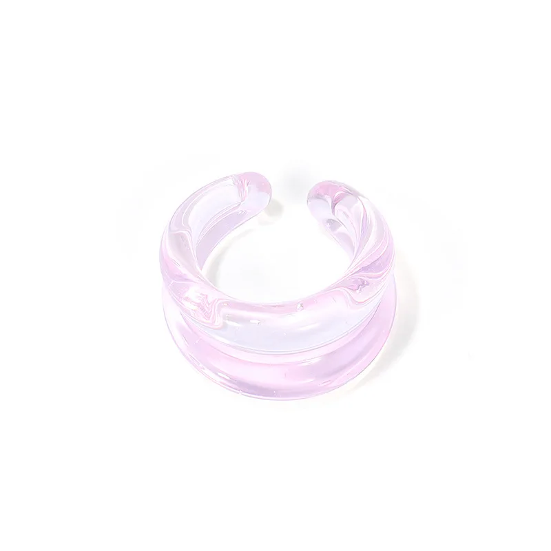 

Popular Double Layers Colored Glaze Opening Ring Simple Fashion Transparent Light Pink Glass Finger Rings For Women Girls