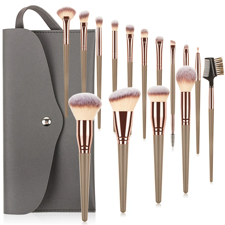 

15 PC Best Selling Personalised High Quality Low Price Makeup Brush Set Private Label 2020 With Gray Pouch