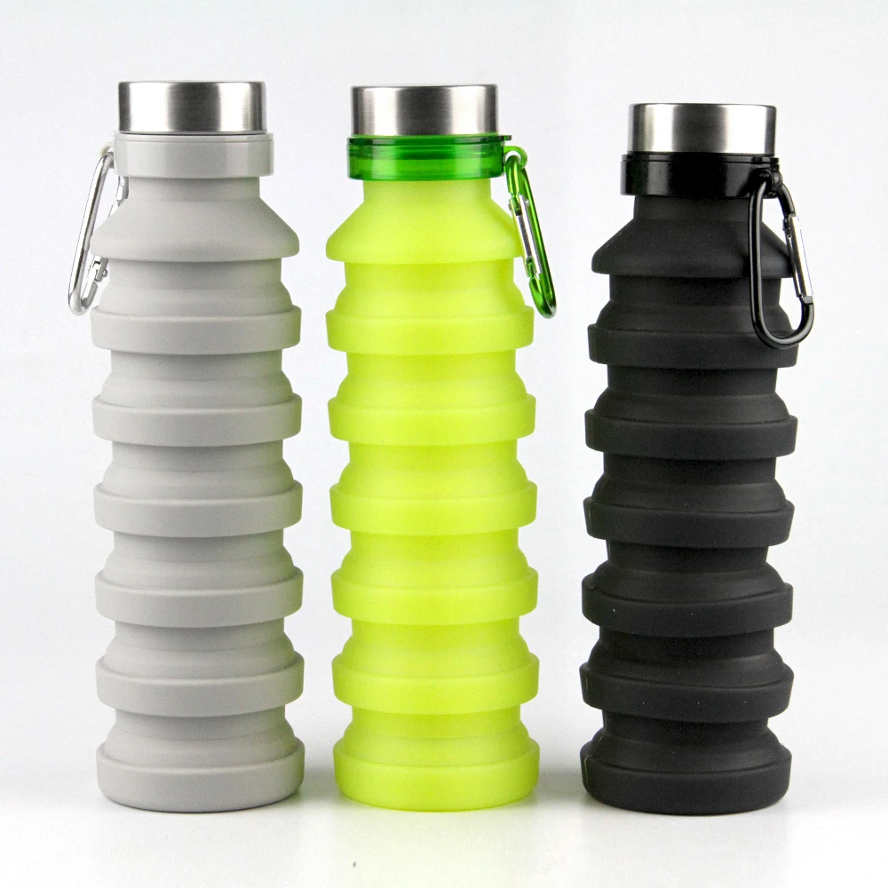 

Hot selling sports collapsible silicone folding water bottle foldable 550ml/18oz food grade, Can be customized as per the pantone number