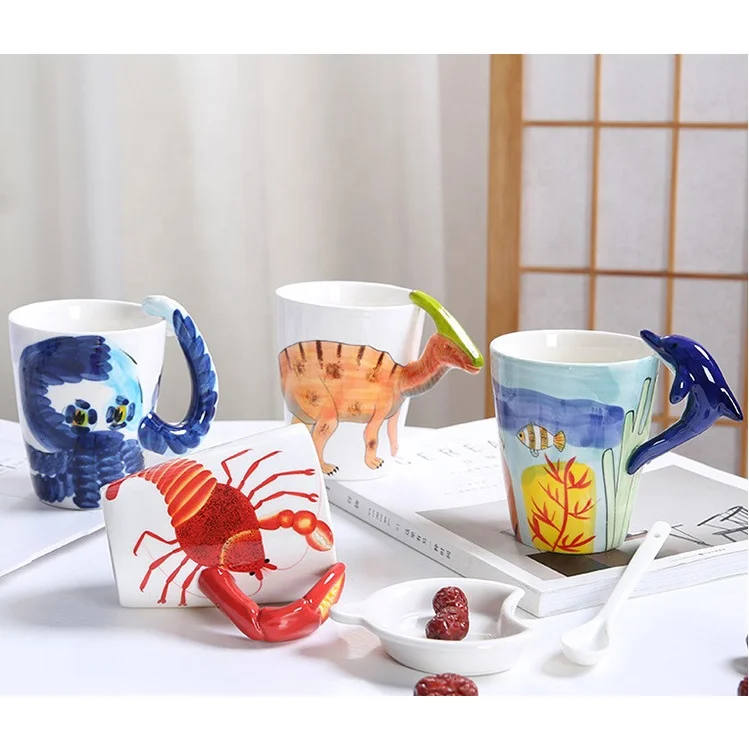 

Customized colorful 3d animal pattern 450ml ceramic coffee milk water mug cup for child and baby