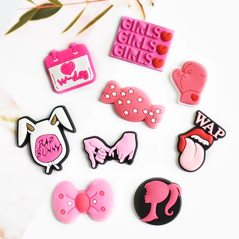 

Pink Series Croc Charms PVC Clogs Buttons DIY Shoes Accessories Girls Sandals Decorations shoe charms wholesale