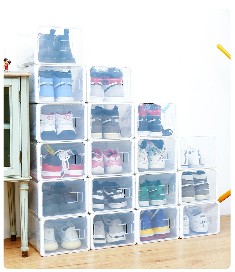 

TK19 PP Thickened And Enlarged Plastic Shoe Box Japanese Basketball Shoe Box Foldable Free Combination Shoe Box Shoebox, Khaki