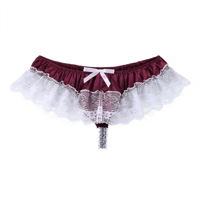 

iEFiEL Mens Satin Frilly Lace Skirted Sissy Pouch Panties Briefs Underpants Xdress French Maid Sissy Pouch Panties Underwear