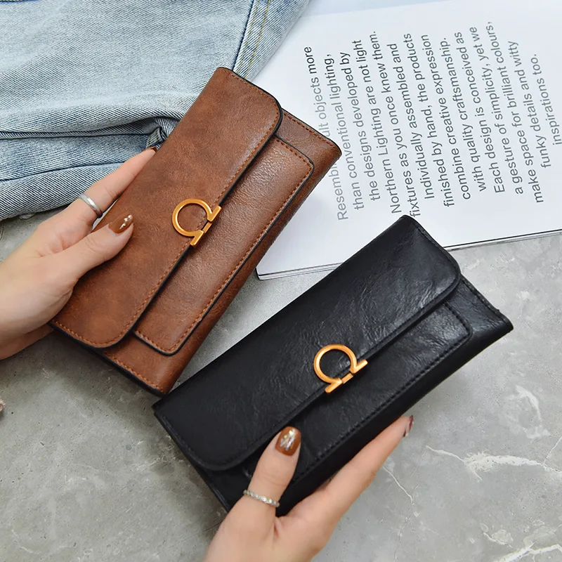 

Spot supply retro hot style postman ladies long money clip wallet, 5 colors