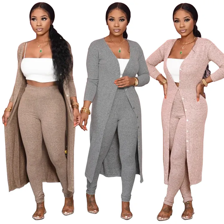 

Fashion Skinny Long Cardigan And Pants Plus Size Clothing Fall Winter Women Two Piece Set, Picture
