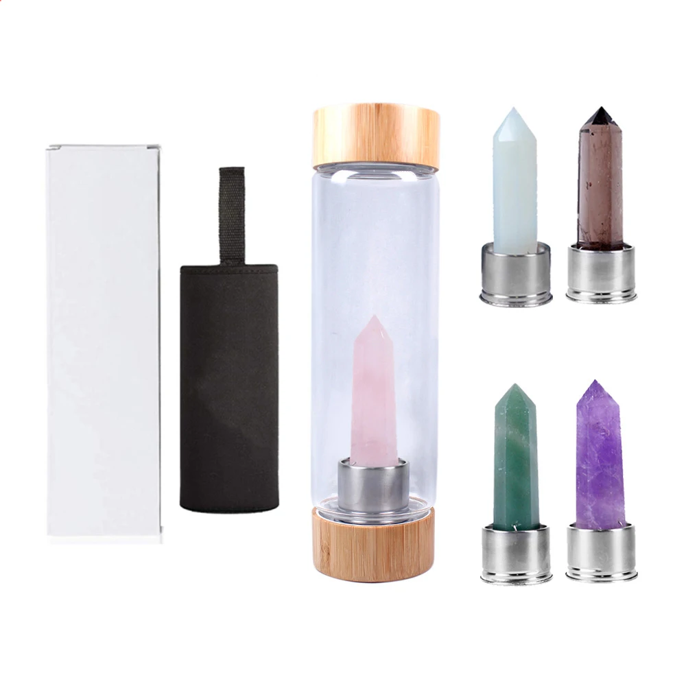 

Customized LOGO Natural energy best selling product 2022 kids motivational drinkware crystal glass water bottle with bamboo lid