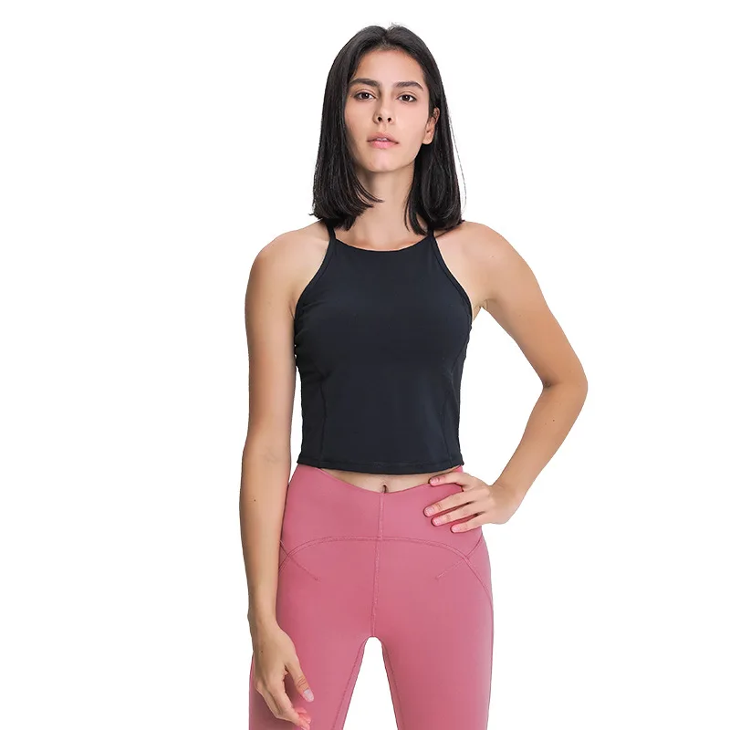 

New Simple High Collar With Bra Yoga Vest Women's Workout Leisure Sport Bra Top