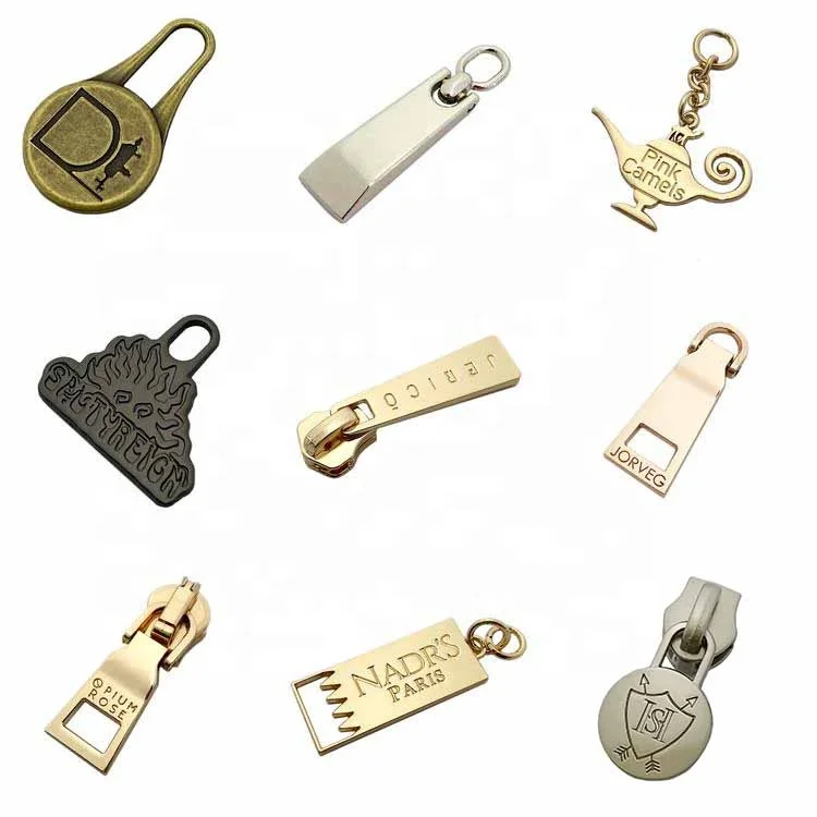 

Wholesale round shape making custom logo bag metal zipper slider puller for purse / clothes