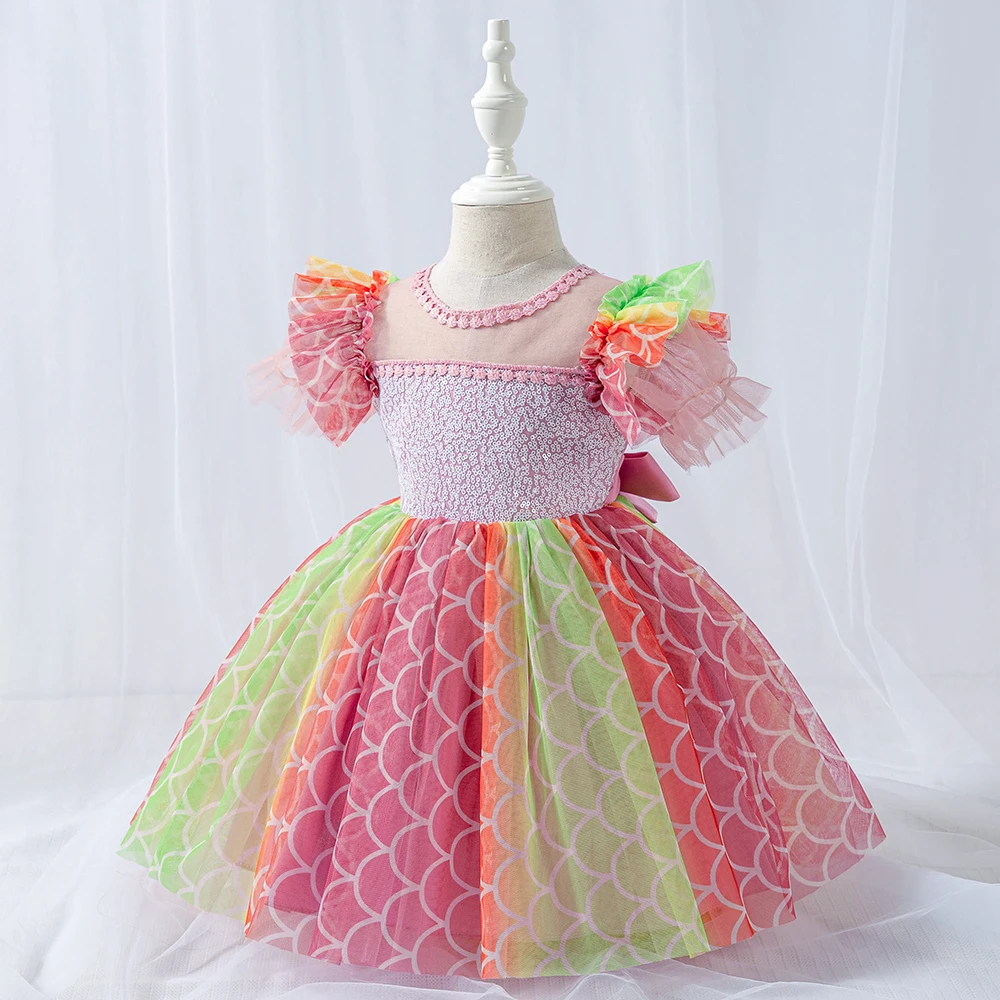 

New Arrivals Unique Imported Children Clothes Lace Kids Party Girl Birthday Dresses For 3-24months L1950xz, Pink, green,blue,red,peach