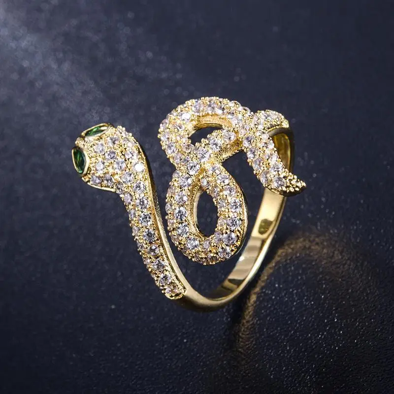 

Snake Ring Female Personality European And American Creative Gold Super Flash Index Finger Ring Zircon Fashion Ladies Open Ring, Picture shows