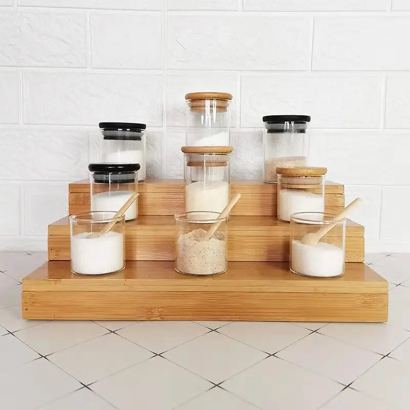 

2021 new kitchen tool empty unique spice rack 16 jar set glass condiment container 100g small glass spice jar with spoon