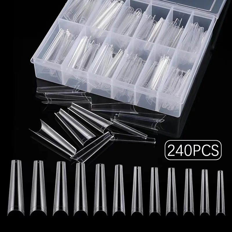 

240 Pcs Box of Transparent Natural Color French long coffin nail tip Extensed Crew-head Denim coffin Nails nail tips