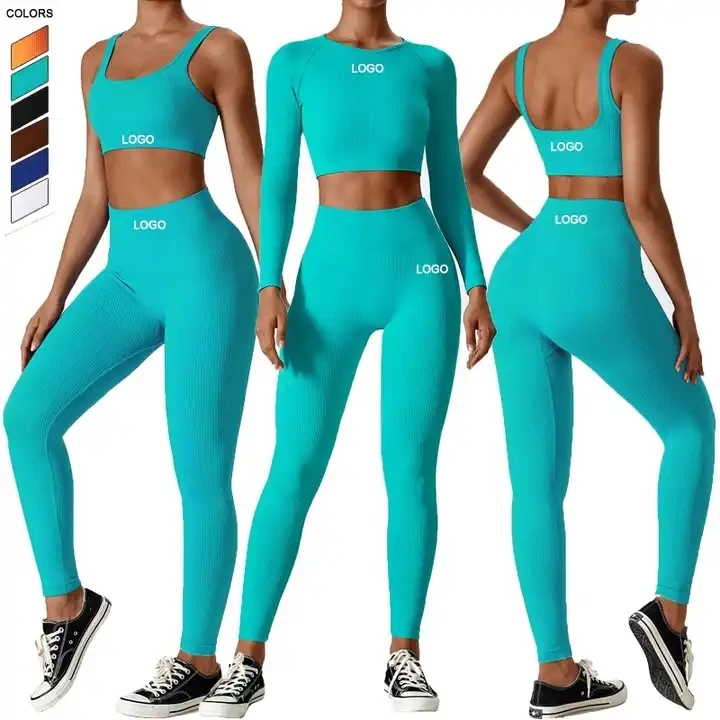 

RTS Seamless 3-piece Yoga Suit Set Running Tight Sports Set Women's Quick Drying High Waist Fitness Suit