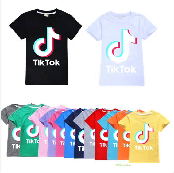 

2022 new Bulk children unisex custom white colorful 100 % cotton boy's girls' tik tok 3d printing t-shirt kids tiktok t shirt, 14 color