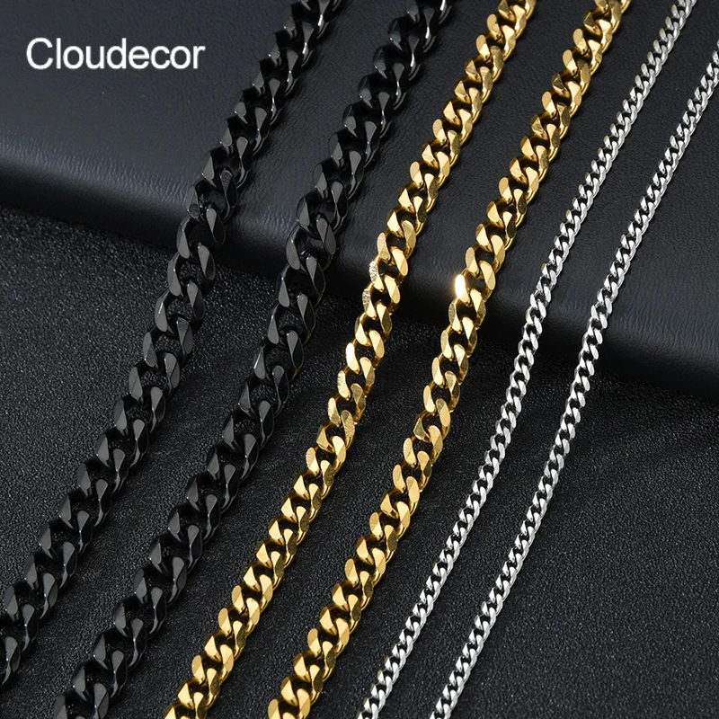 

Fashion 18k Gold Plated Stainless Steel Cuban Link Chains For Jewelry Making Men Women Cuban Curb Link Necklace Black 3mm 5mm 7m