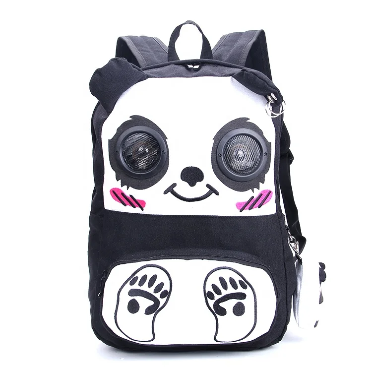 

backpack panda cute design back to school multi function sand proof waterproof backpack wireless audio, Black