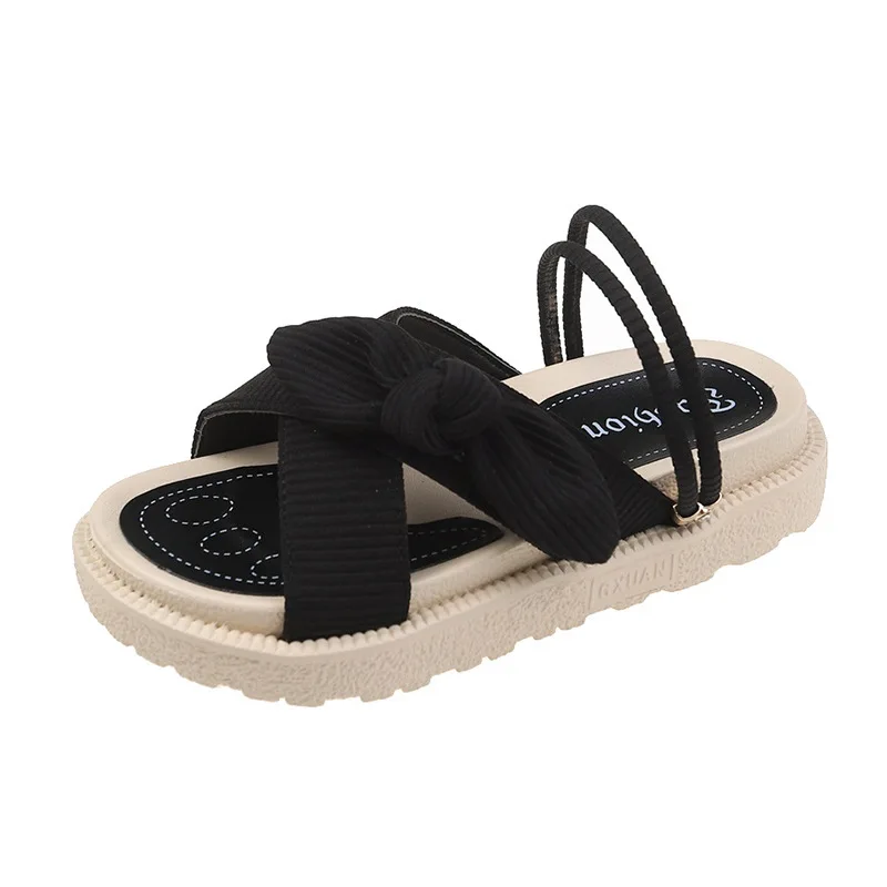 

Summer New Girls Fashion Sandals Solid Color Open Toe Cross Strap Bow Waterproof Platform Women Sandals