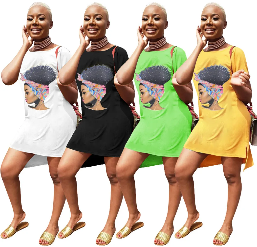 

Wholesale Short Sleeve Fashion Black African Art Girls Printed Summer Ladies Casual Midi T Shirt Dresses For Women Summer 2021