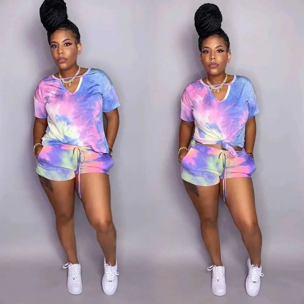 

2020 new fashion tie dye women outfit 2 piece short pant set, As show