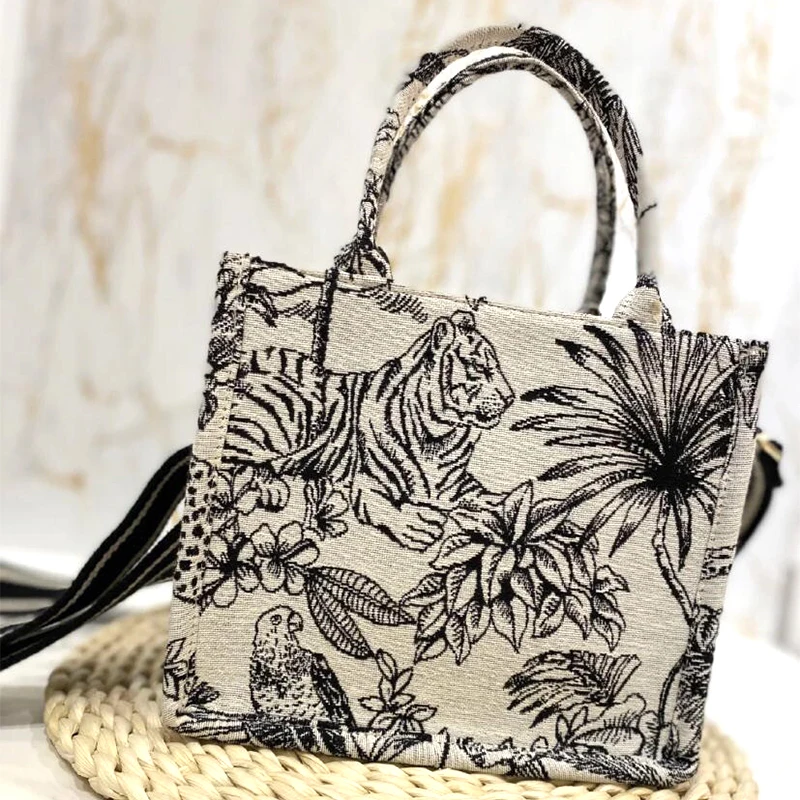 

Fashion Handheld Luxury Beach Elegant Shoulder Bag Ladies Jacquard Embroidered Canvas Bag Handbag, Gray
