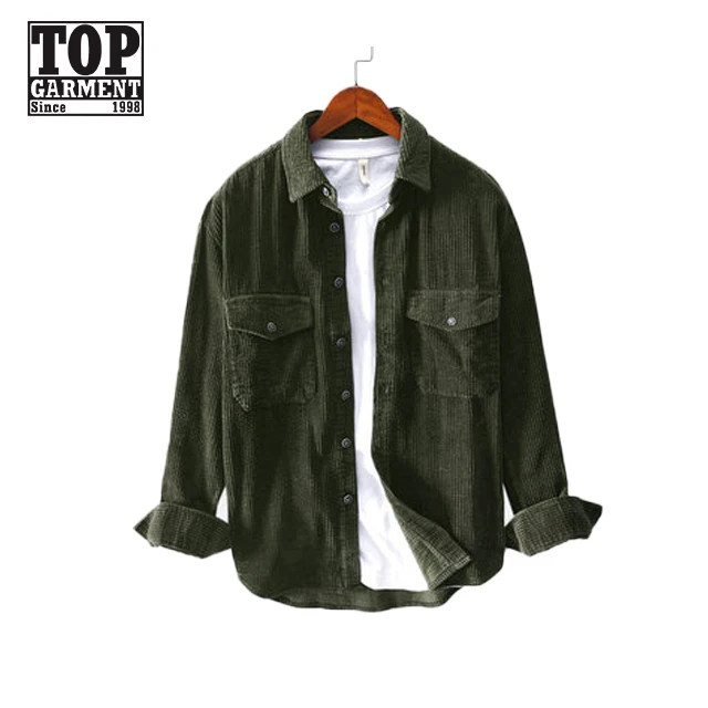 

Mens Logo Long Sleeve plus size corduroy shirts Solid Casual For Men