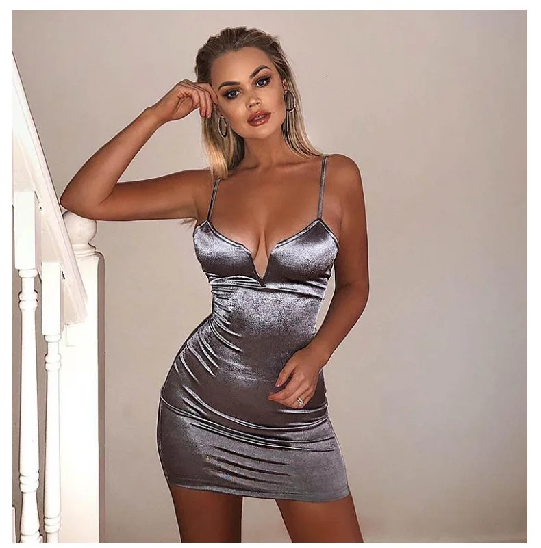

Hot Sale Women Clothing Sleeveless Dress Short Sexy Party Club Satin Fitted Dresses