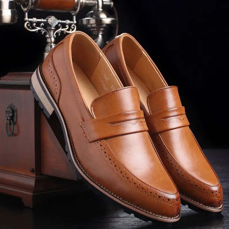 

38-44 Pointed Leather Business Shoes Men Dress Soft Leisure Formal Office Oxford Slip-on Casual Loafers Flat Fashion Moccasins