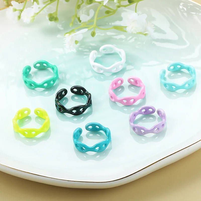 

2022 New Arrival Adjustable Candy Color Painted Pig Nose Open Ring Cute Accessory Macaroon Color Coffee Bean Link Finger Ring