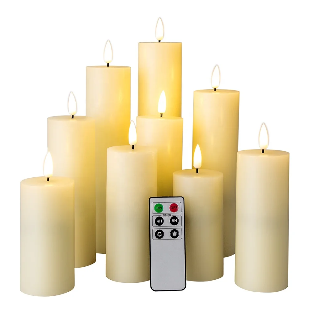 

Matti's 3D flame pillar flat ivory paraffin wax home decoration led remote candle