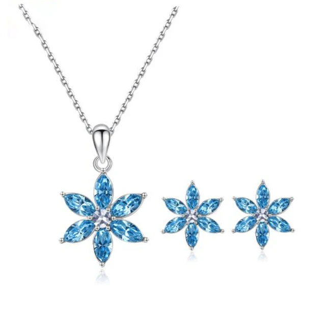 

shipping free S925 Sterling Silver crystal lucky six leaf Flower Necklace simple dainty necklaces