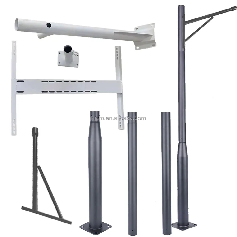 HJZM Folding Galvanized 3m-6m Single-Arm Adjustable Street Light Pole with 200km/h Wind Resistance LED Road Lamp Outdoor