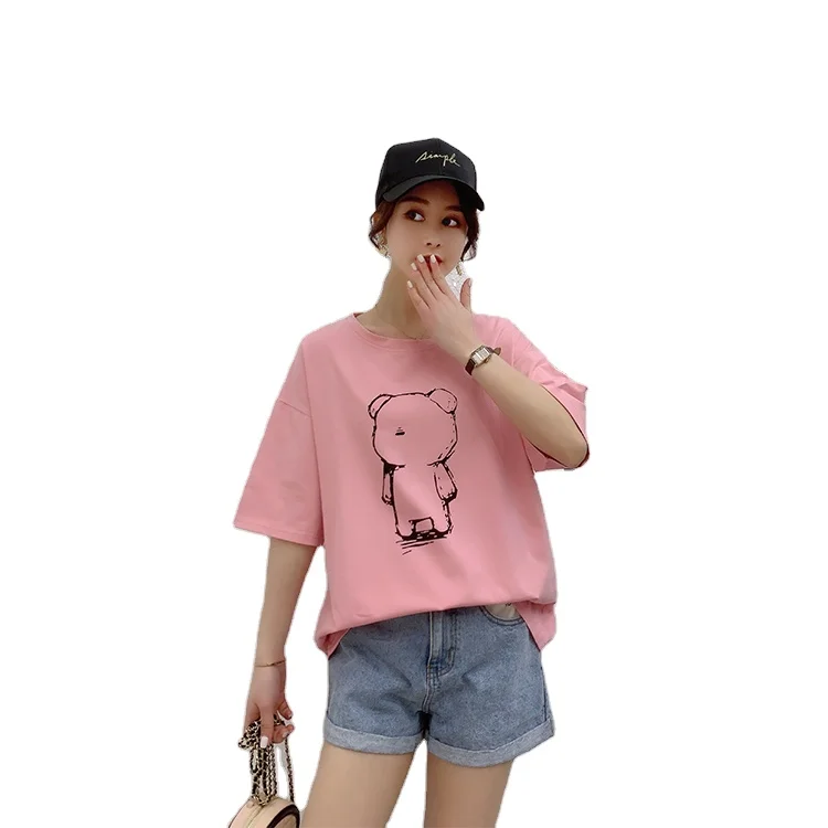 

Factory direct sale ladies summer casual round neck cheap t-shirt, As picture