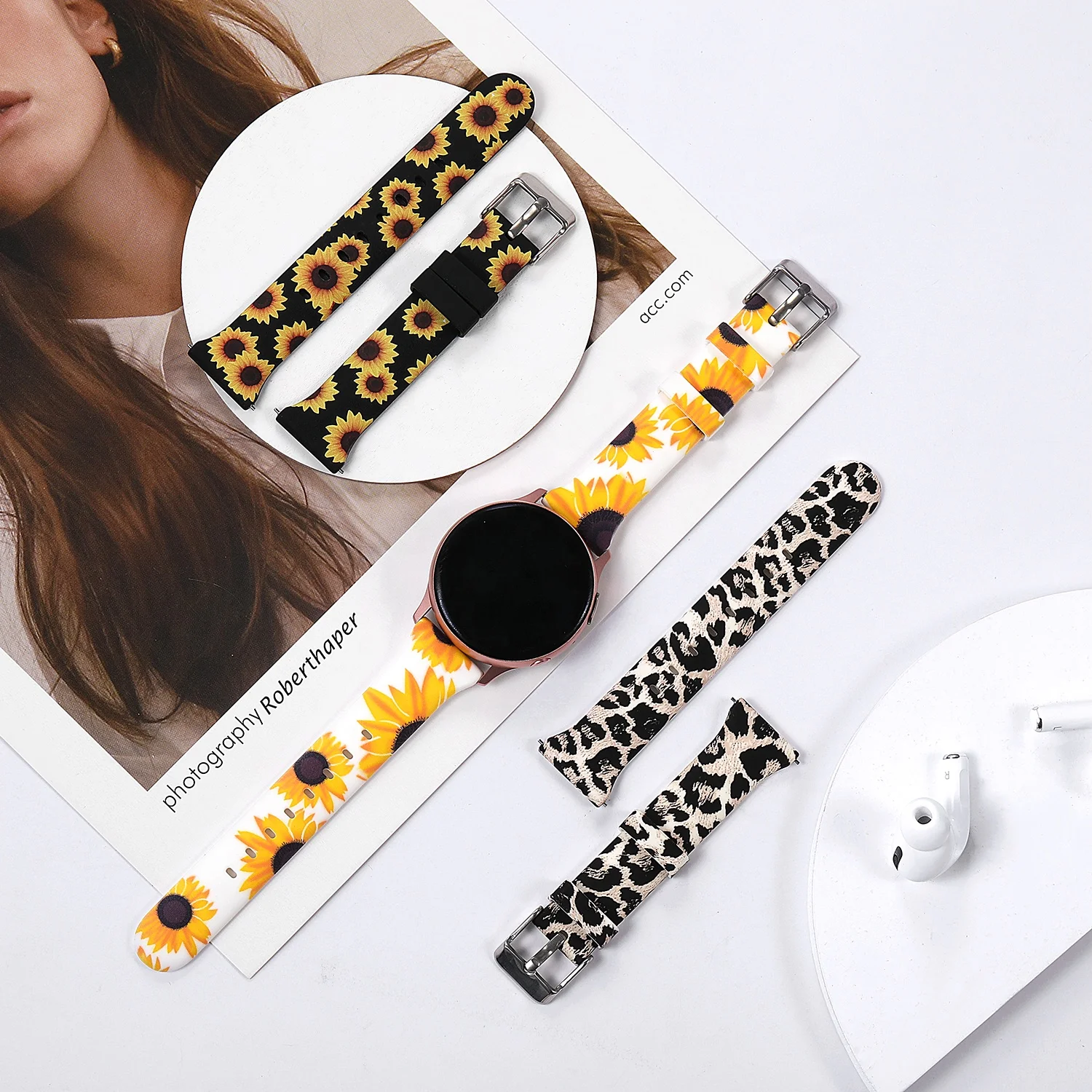 

OEM Custom 20Mm Floral Watch Band Strap Sunflower Smart Watch Strap 41 Mm