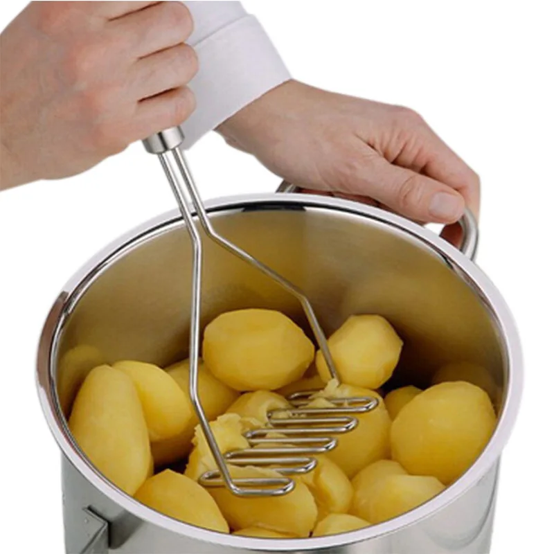

T106 Stainless Steel Wave Shape Potato Masher Cutter Tool Kitchen Gadget Crushing Tool Sweet Potato Masher