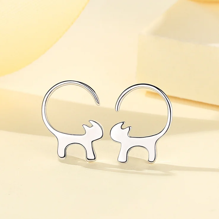 

Hot Sale 925 Sterling Silver Cute Cat Small Stud Earrings for Women Jewelry Earrings