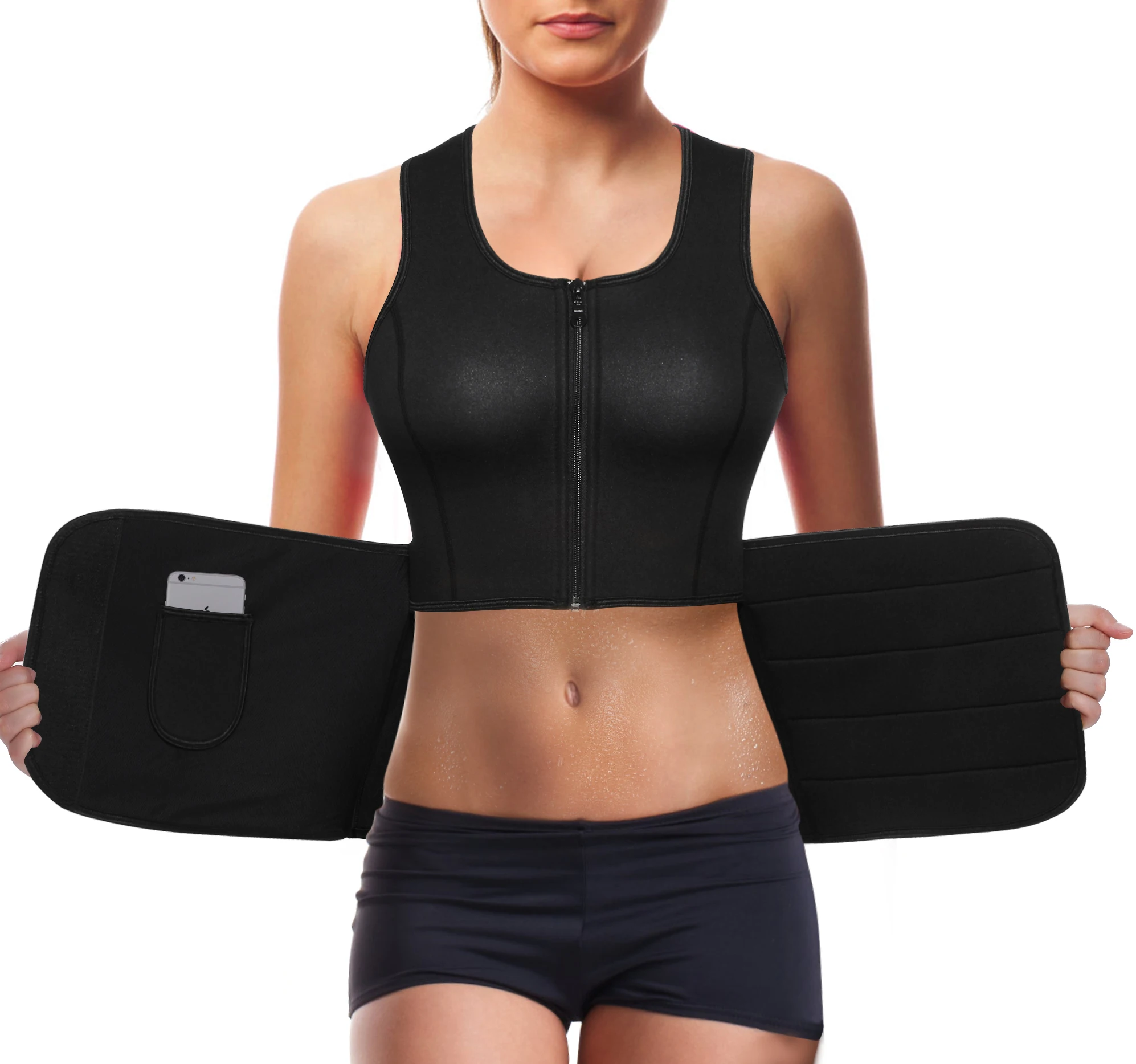 

Women neoprene sauna Suit Top Body Shapers slimming vest with Adjustable Waist Trimmer Belt