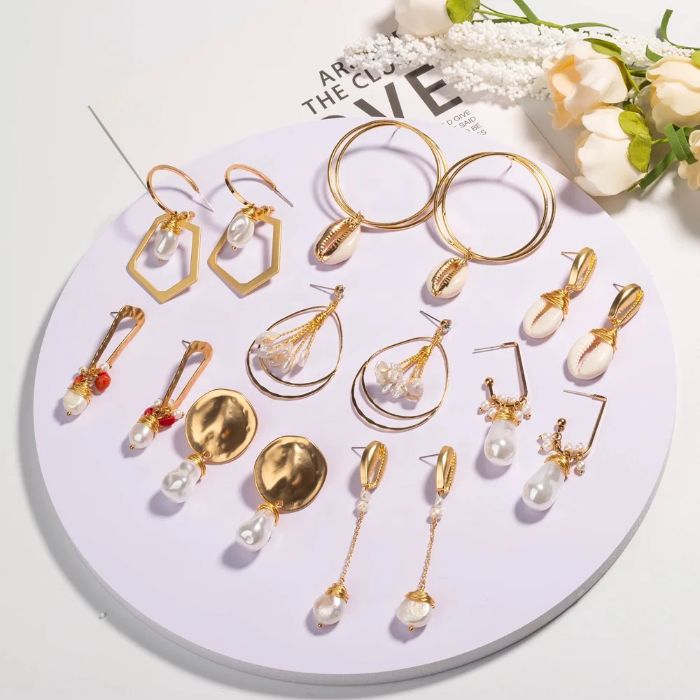 

Hot Selling jewelry Korean fashion gold plated stud earrings for women temperament pearl shell long tassel dangle drop earring