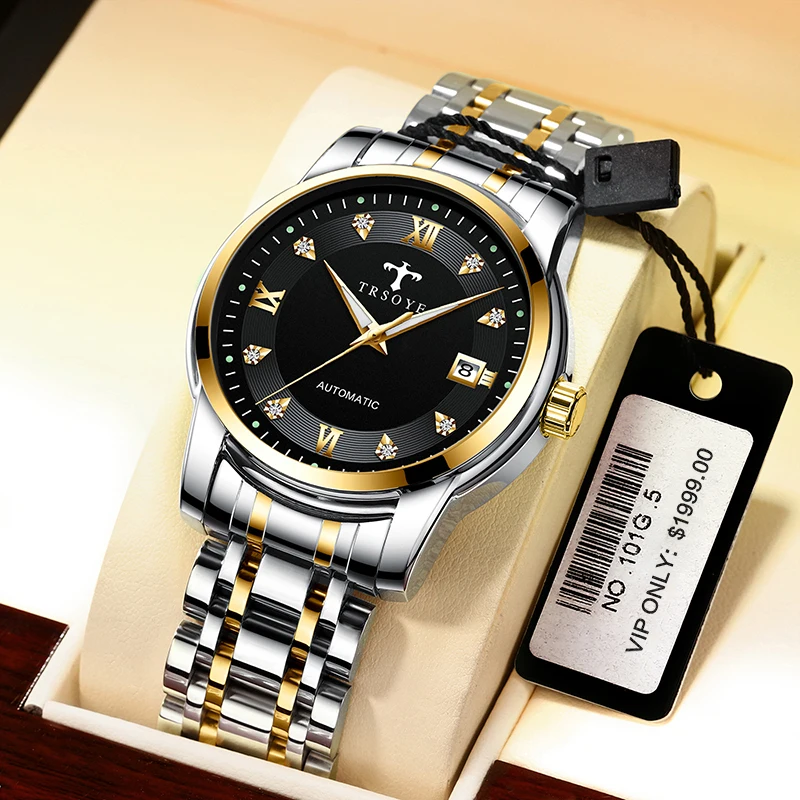 

Most Popular Diamond Style Waterproof Mens Watch Luxury Mechanical Automatic Watch Factory in China 8381, Black/gold/silver/white