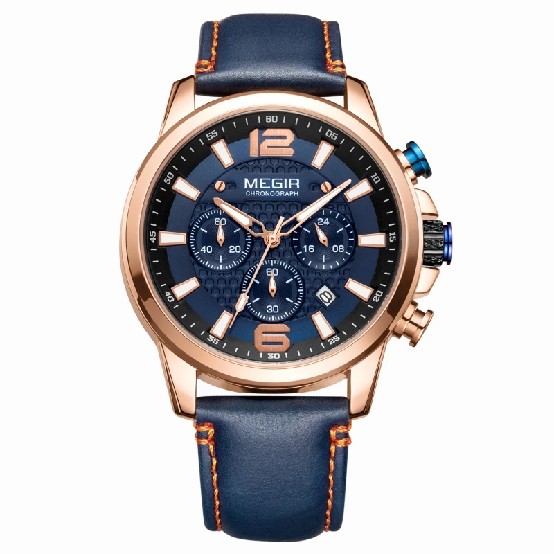 

Relojes Hombre MEGIR 2156 Men Military Leather Quartz Watches Top Brand Luxury Chronograph Wrist Watch, Black, brown, silver, rose gold, blue