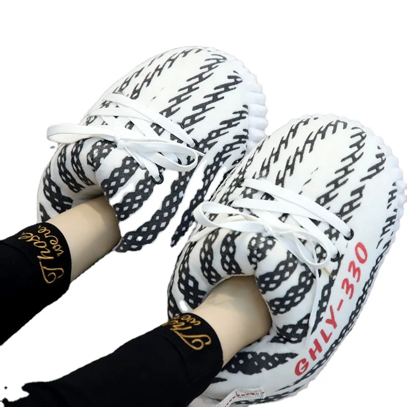 

Wholesale Drop Shipping Ins Average Size Soft Cozy Indoor Shoes Plush Yeezy Cotton Sneaker Slippers For Couples, White