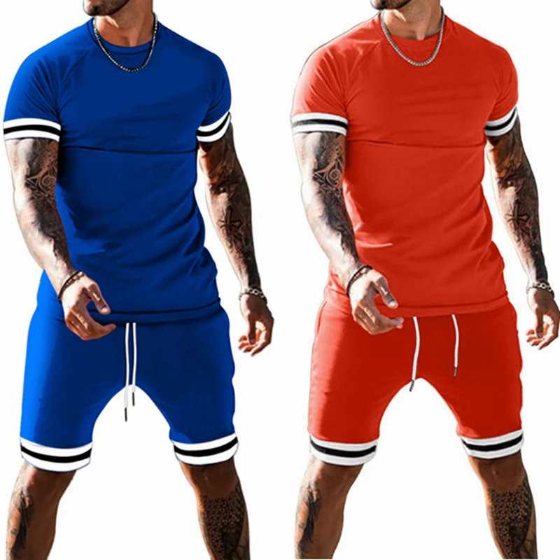 

Custom Logo 2021 Summer Two Piece Jogging Suits Mens Track Suit 2 Piece Shorts Sets Sportswear Tracksuits For Men