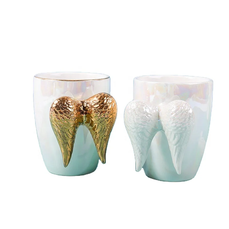 

Creative White Ceramic Mug Gold Plated Handle Angel Wing Office Home Coffee Milk Porcelain Mugs Couple Gift Home Decoration, Like the picture