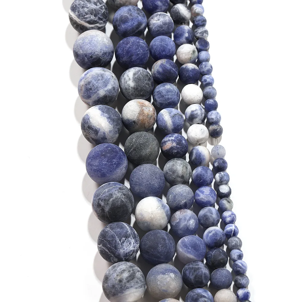 

Wholesale Matte Round Stone Beads Frosted Natural Blue Sodalite Loose Beads for Jewelry Making 6/8/10/12mm