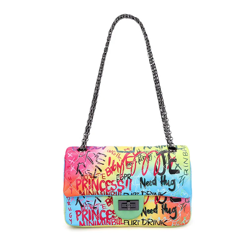 

New Fashion Designer Colorful Crossbody Clutch Bag Luxury Ladies Purses Women Handbags Graffiti Handbag