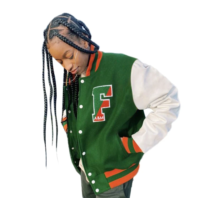 

New arrivals fall winter casual green color letter printed women sports jacket baseball coats
