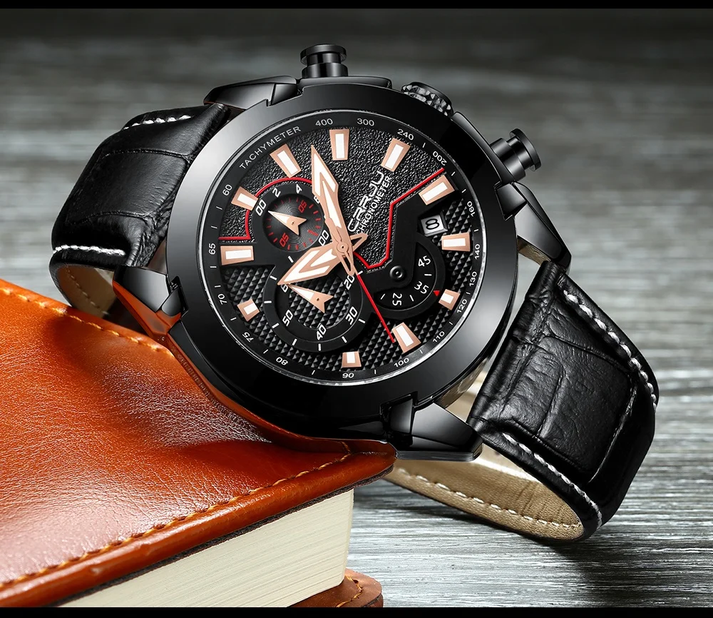 

CRRJU 2219 2021 Fashion Leather Quartz Watch For Men Waterproof Sport Wristwatch Masculino Male Clock Gift