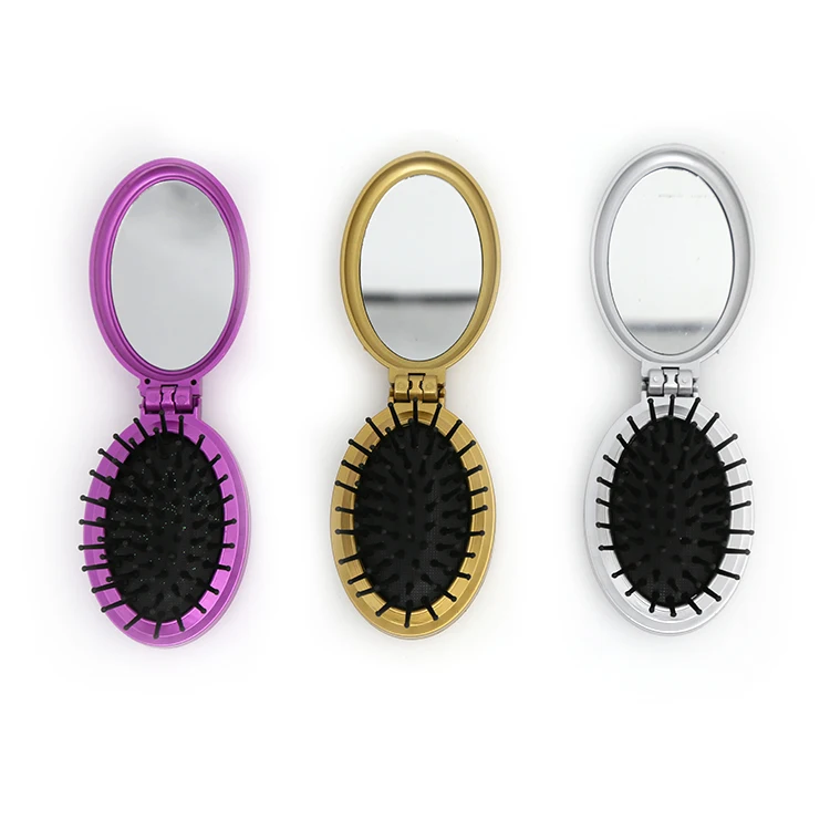 

Custom mini folding pocket pop-up hair brush personalized pocket hair comb with mirror